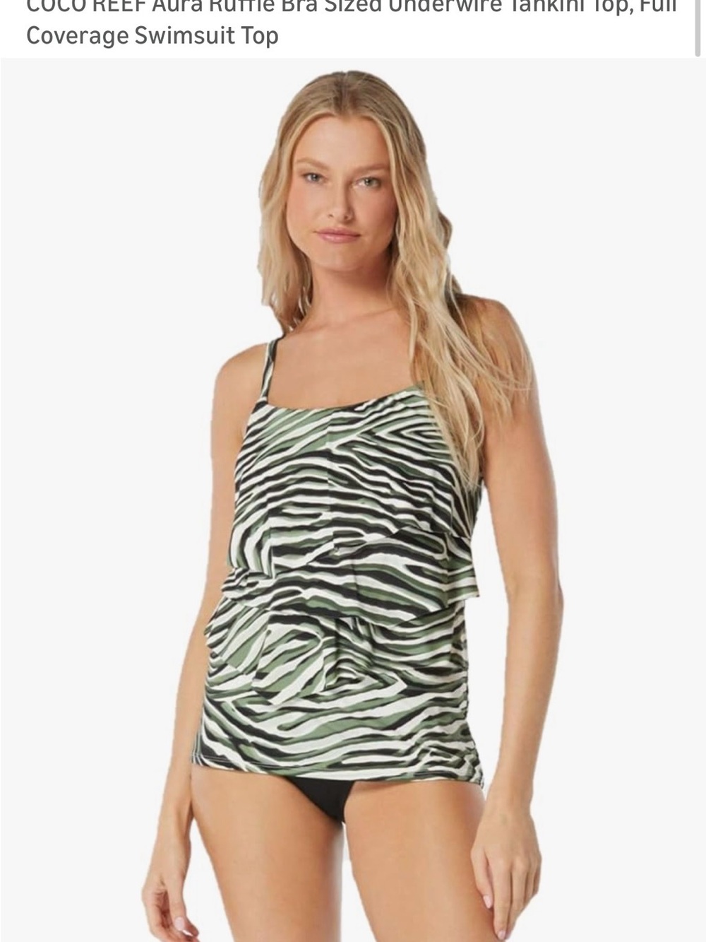 Coco Reef Olive Green and Black Zebra-Print Tankini Top